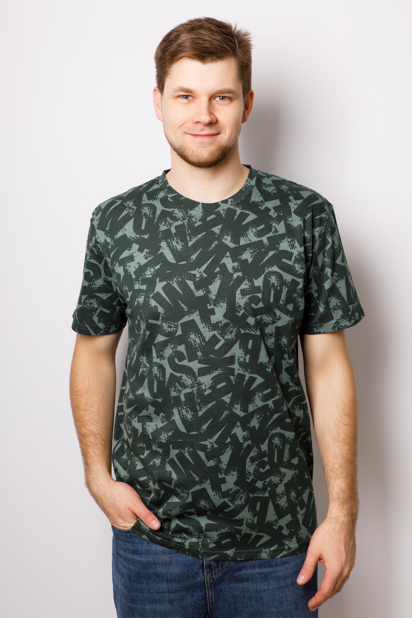 картинка Джемпер мужской «Т-ширт-цвет» (зеленые буквы на мятном фоне) от магазина Одежда+