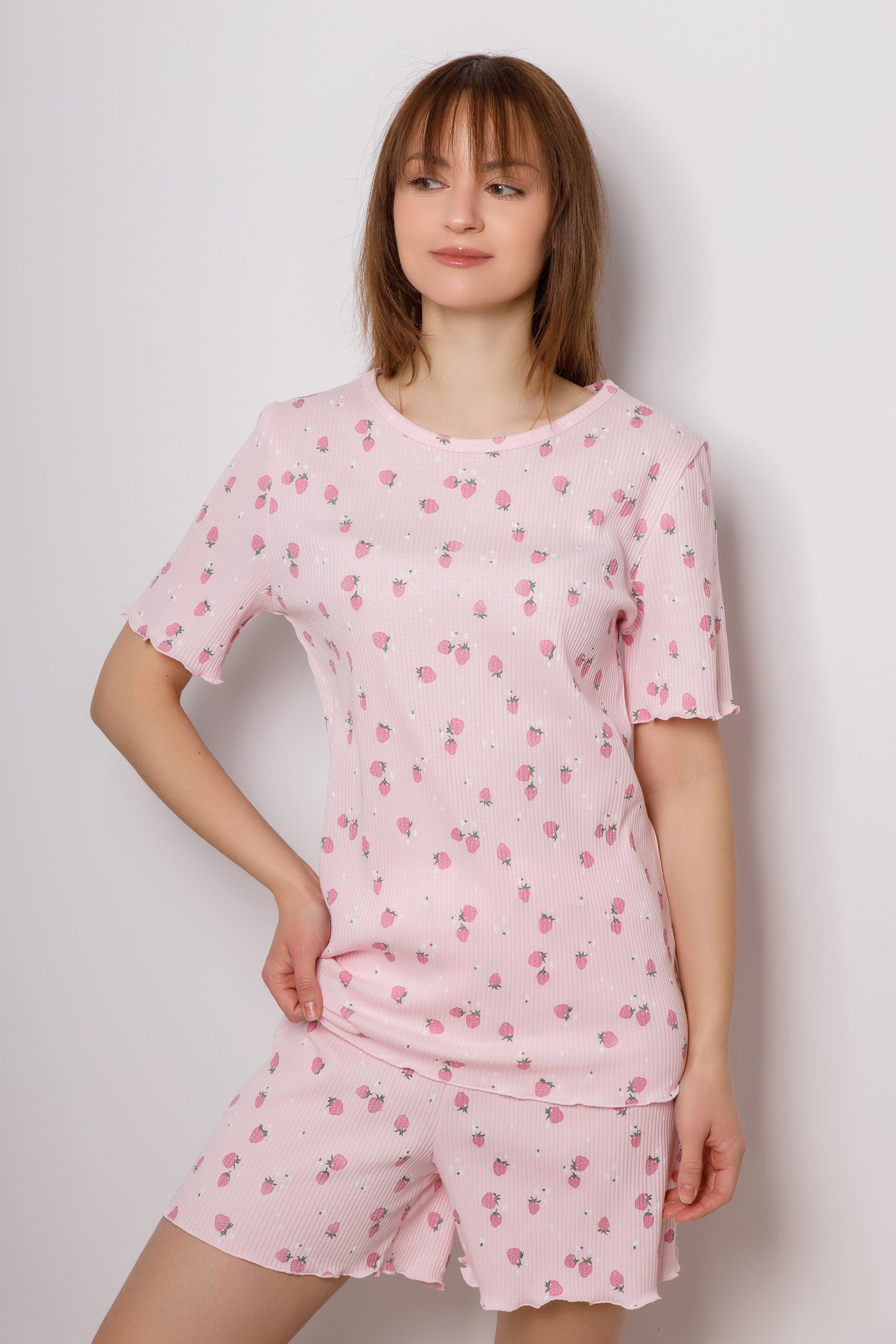 картинка Пижама женская «Жасмин-цвет» (клубника на светло-розовом фоне)  от магазина Одежда+