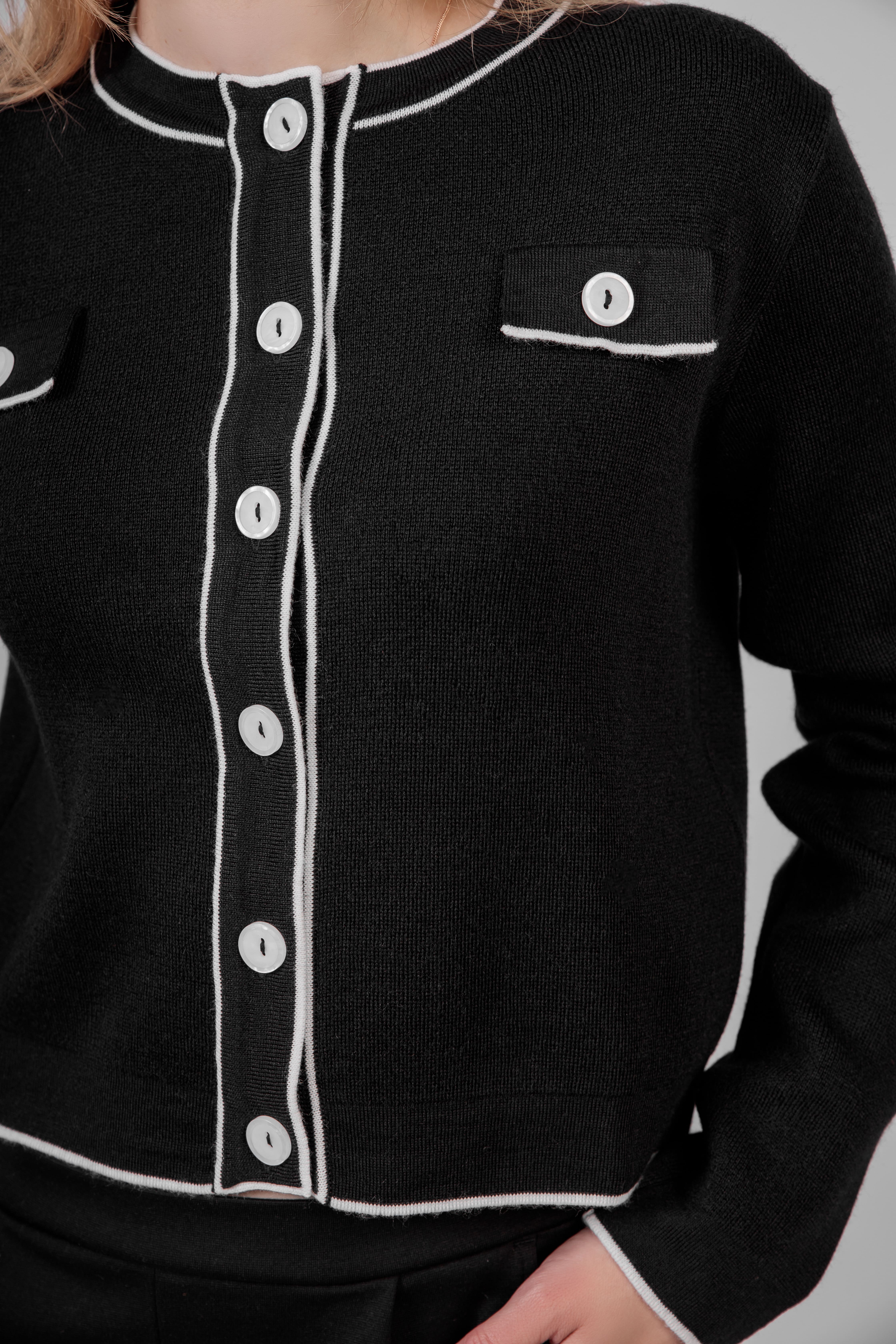 картинка Жакет женский «Шанель» (черный, отделка снежинка) от магазина Одежда+